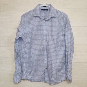 Tommy Hilfiger Blue Plaid Long Sleeve Slim Fit Button Up Dress Shirt size medium